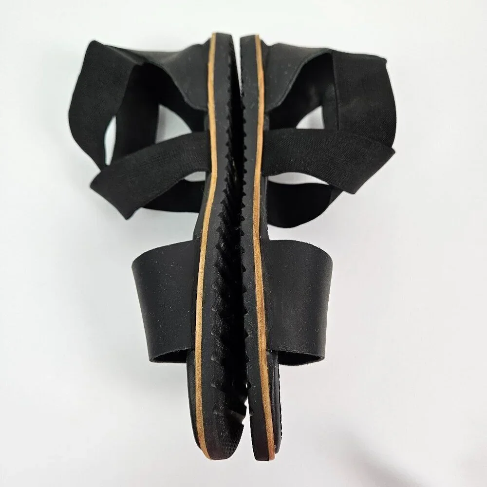 Sorel Ella Black Stretch Cross Ankle Strap Sandal 10.5 NL2893-010